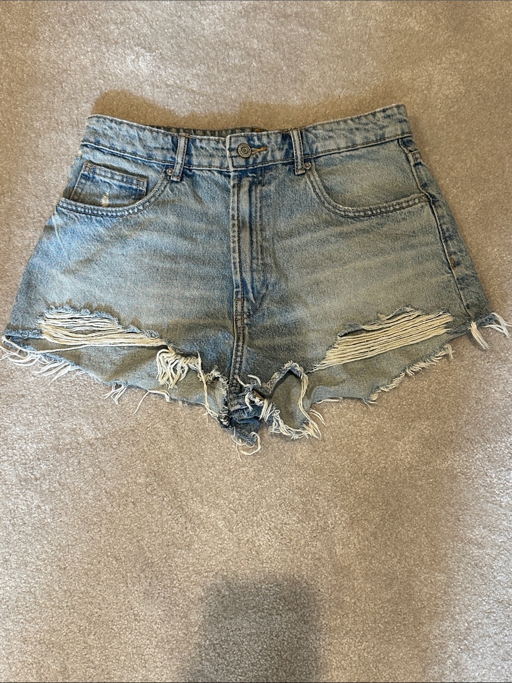 Zara Light Blue Distressed Denim Cutoff Shorts